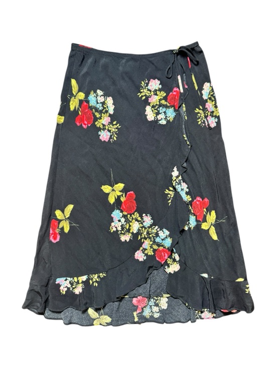 Amorose Dresses & Skirts - Y2K Amorose Petite Black Floral Ruffle Wrap Midi Skirt Size Extra Small